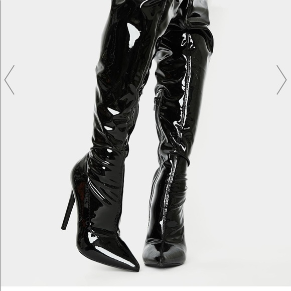 Dolls Kill NIGHT DRAW THE LINE VINYL BOOTS - Picture 3 of 5